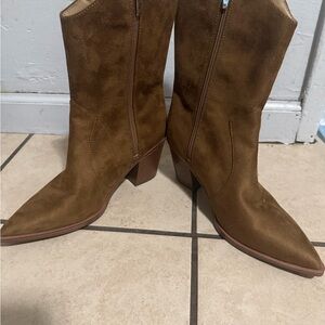 Brown Suede Cowboy Ankle Boots